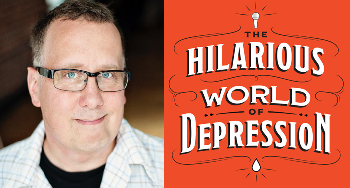 Photo of John Moe and Logo for the hilarious world of depression